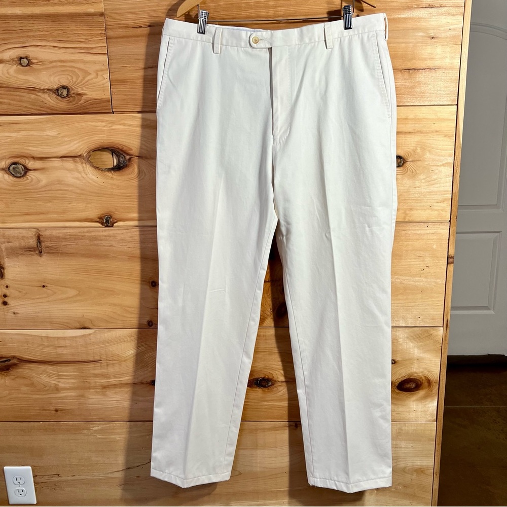 Peter Millar Cream Flat Front Luxury Chinos 100% Pima Cotton HEMMED TO 32.5”